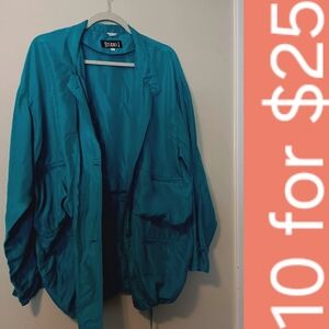Studio J Teal Open-Front Draped Blazer Silk Jacket J